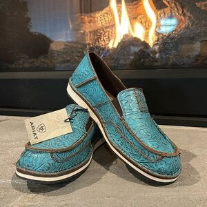 Ariat Cruiser Brushed turquoise floral embossed leather slip on loafers